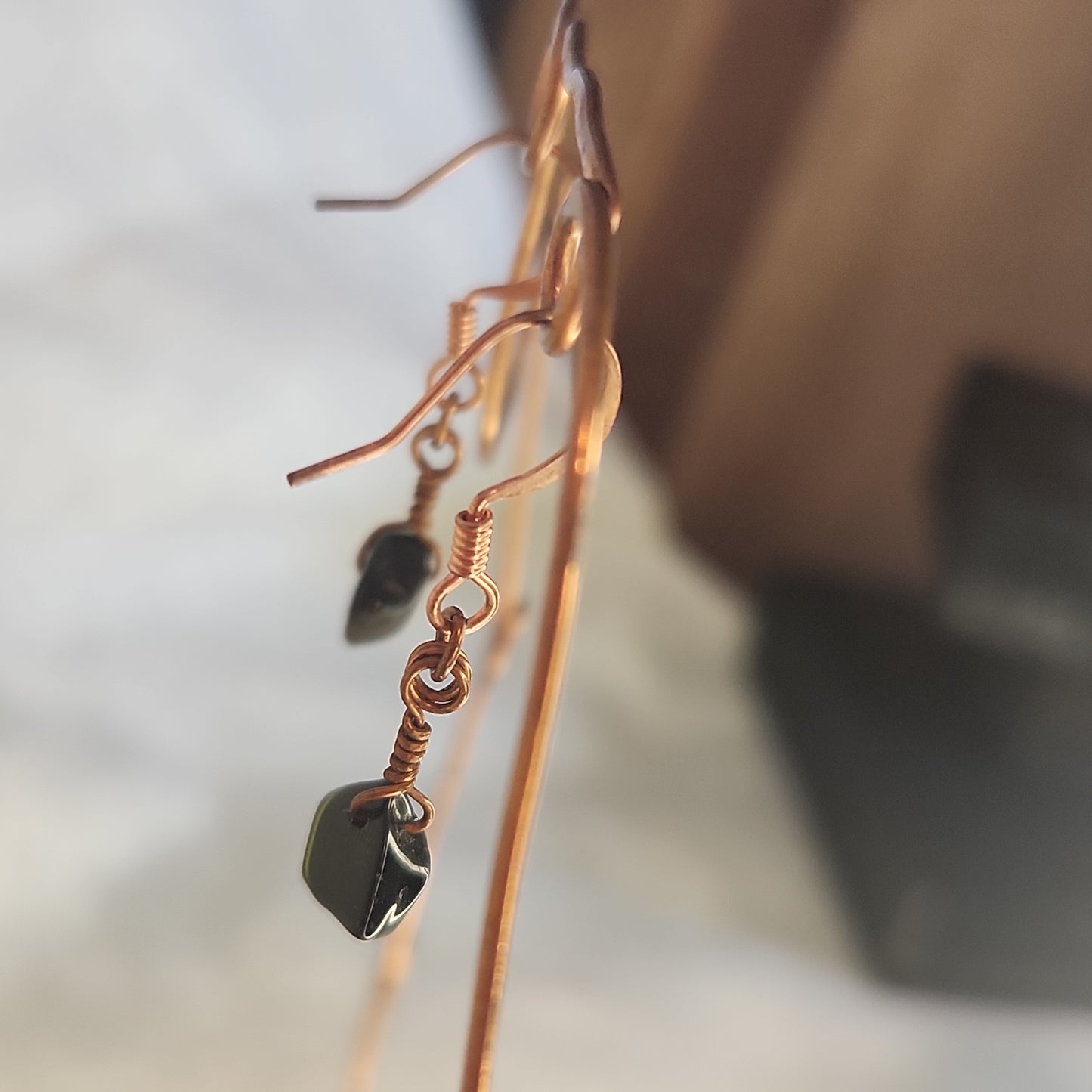 Beaded Copper Drop Blackstone Earrings