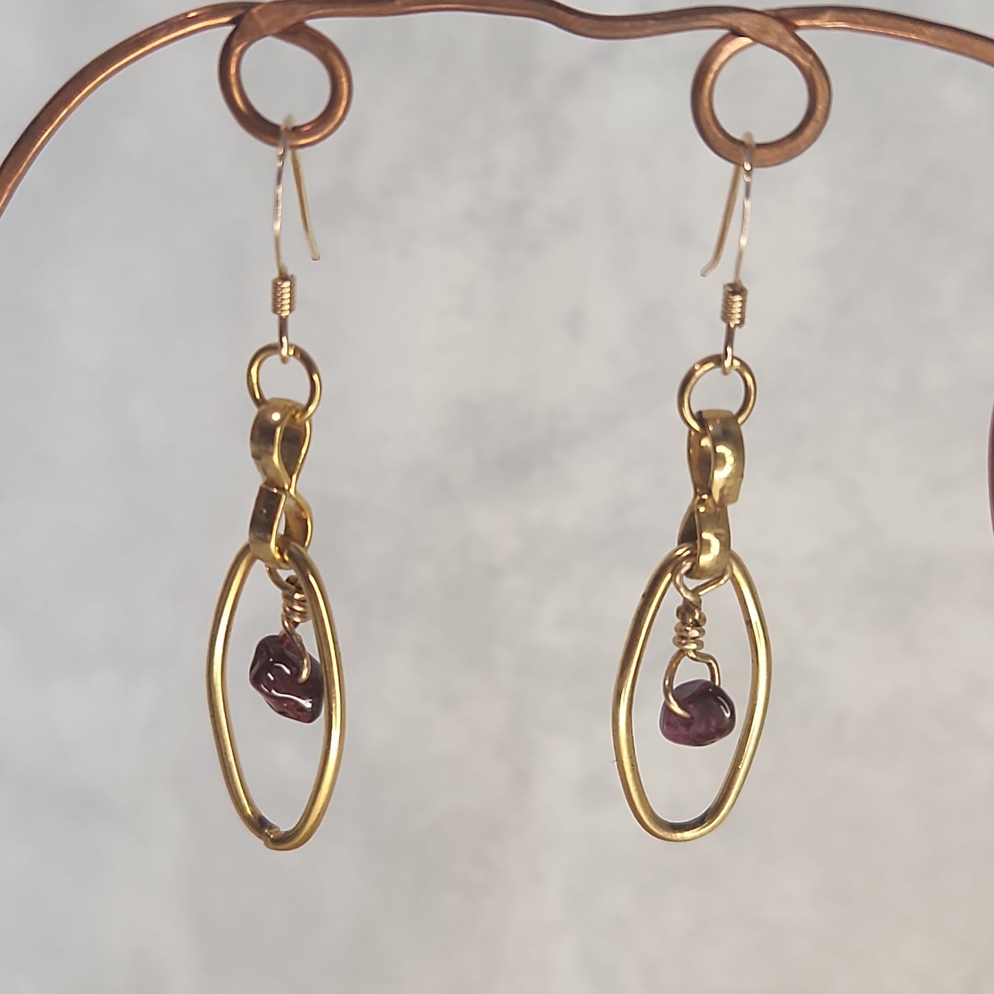 SOLD Beaded Red Garnet Fancy Gold Diamond Earrings, small drop