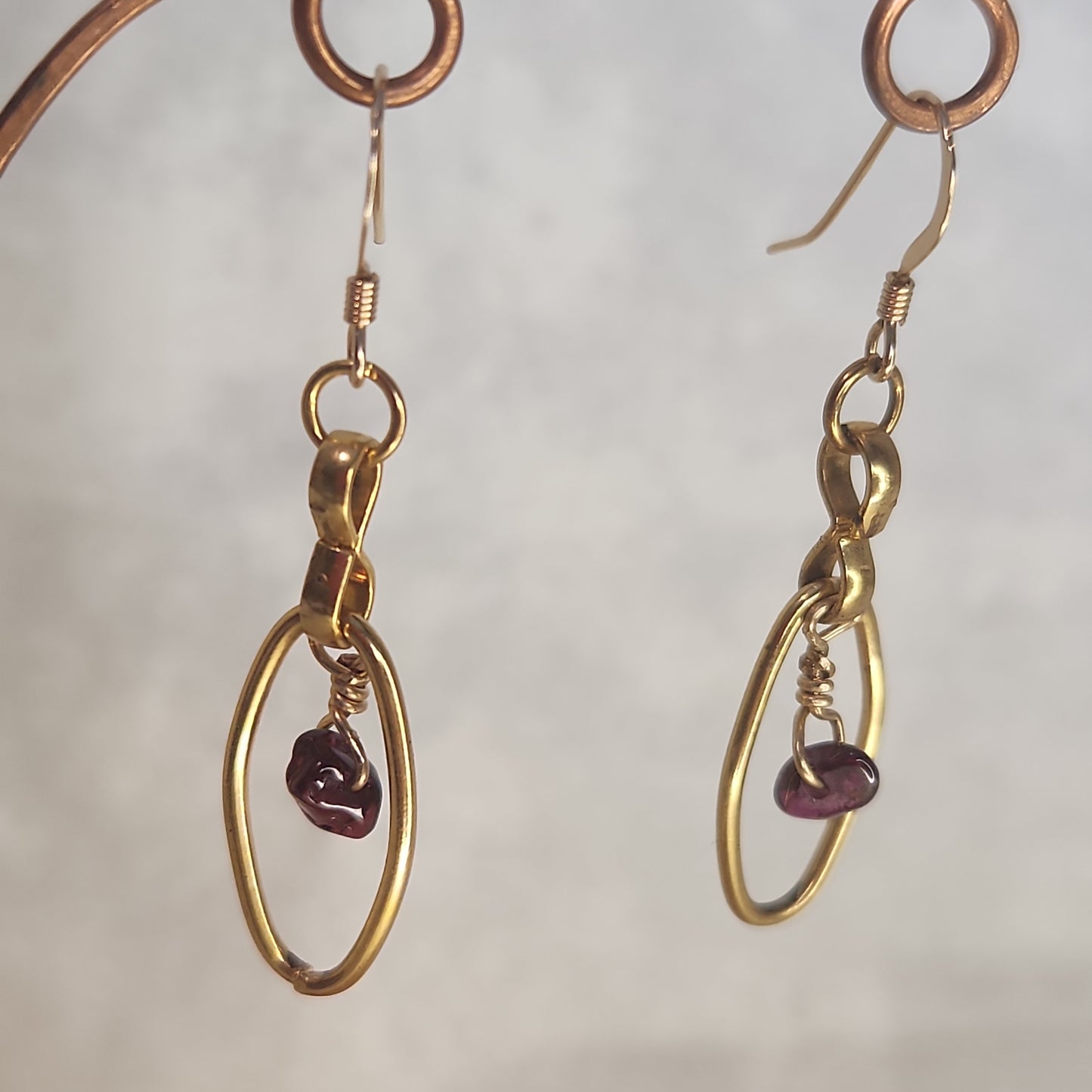 SOLD Beaded Red Garnet Fancy Gold Diamond Earrings, small drop