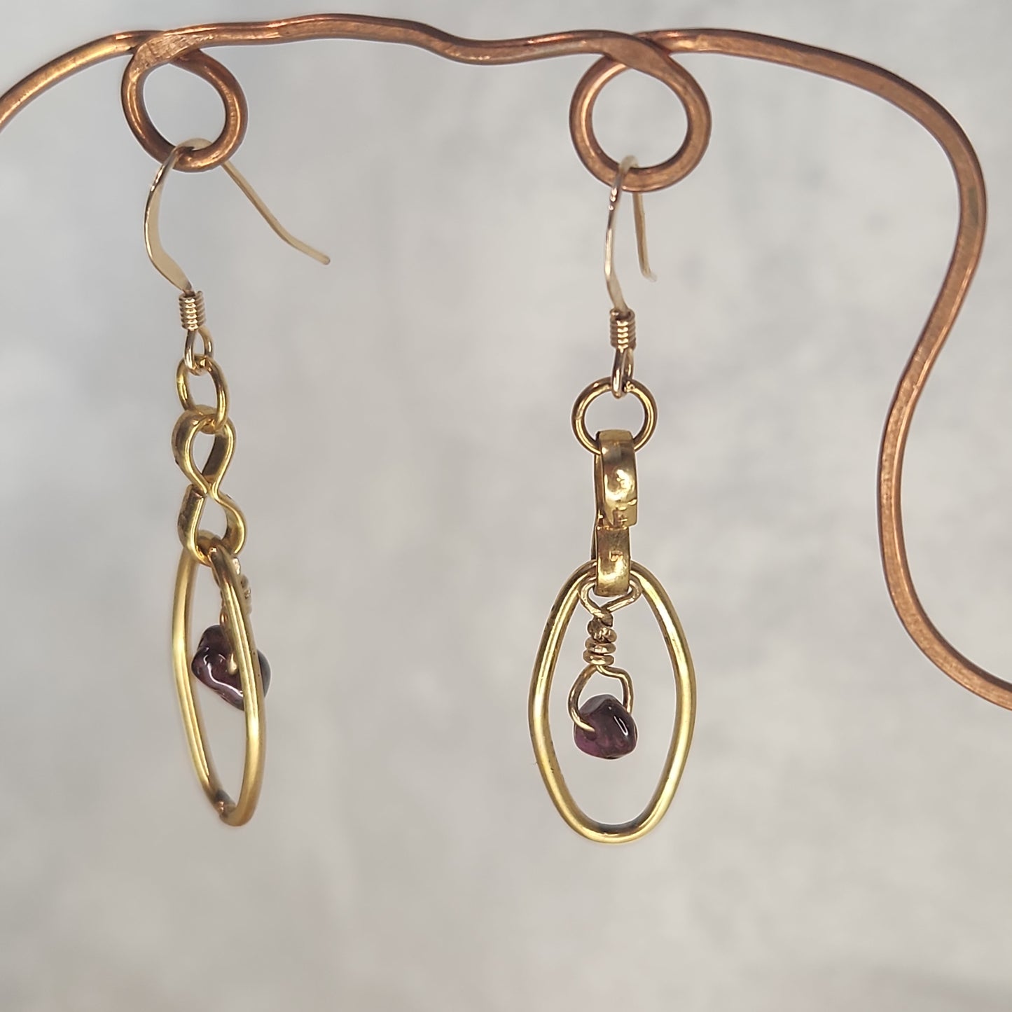 SOLD Beaded Red Garnet Fancy Gold Diamond Earrings, small drop