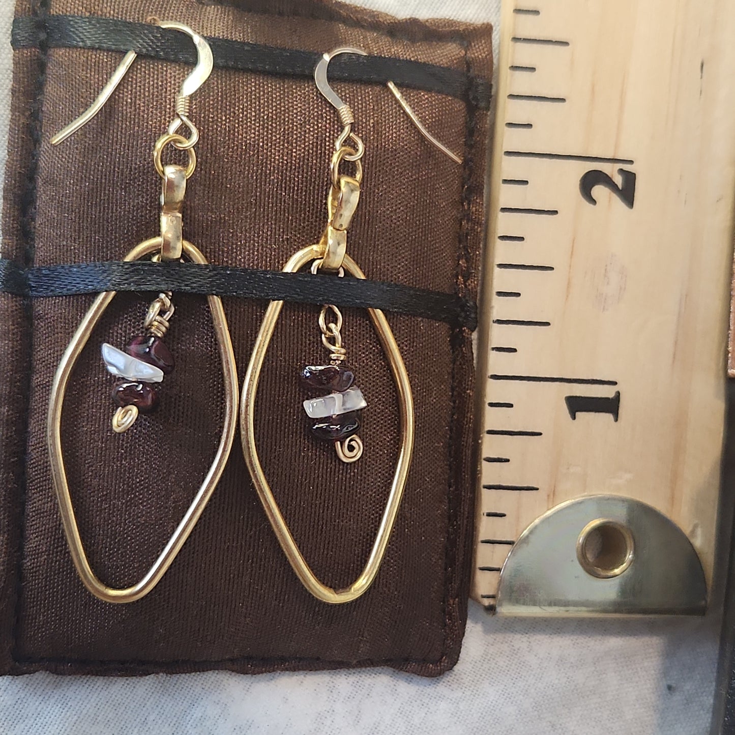 Beaded Red Garnet Moonstone Fancy Gold Diamond Drop Earrings