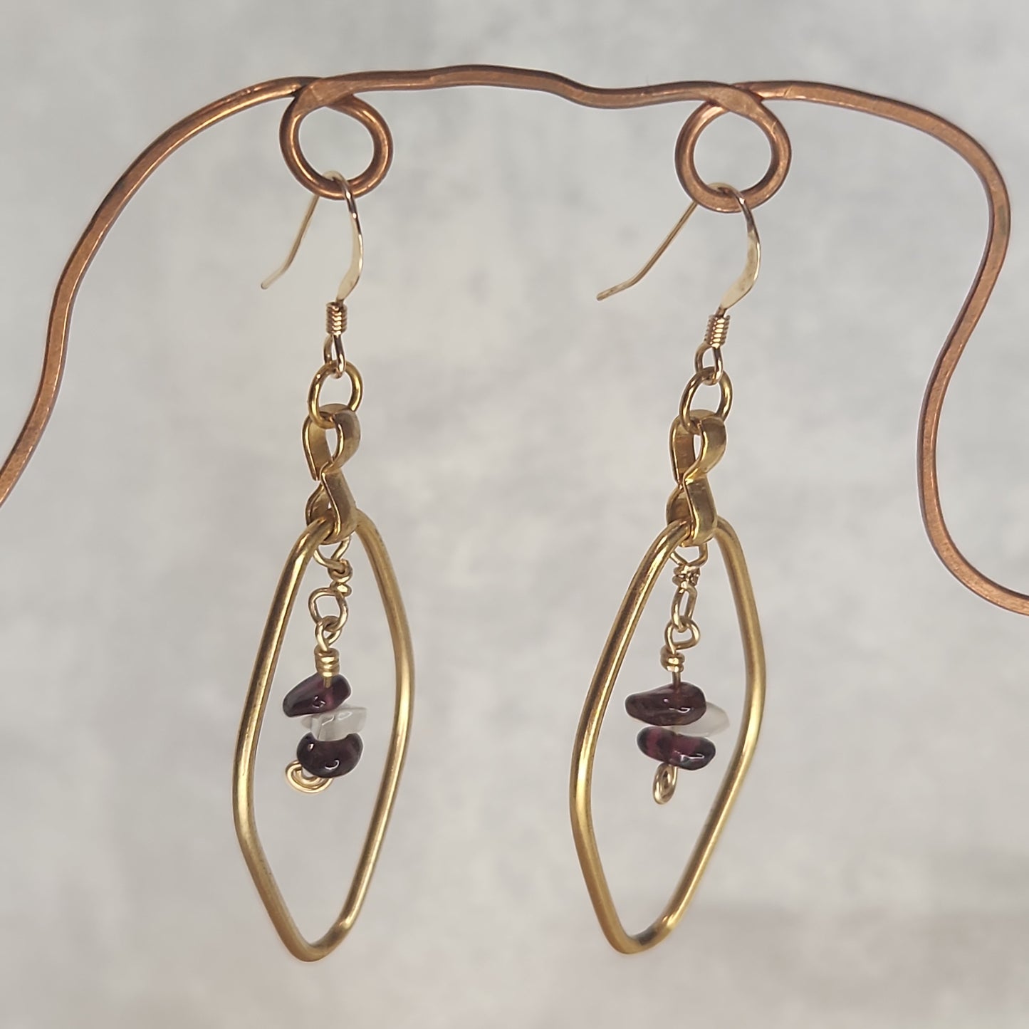 Beaded Red Garnet Moonstone Fancy Gold Diamond Drop Earrings