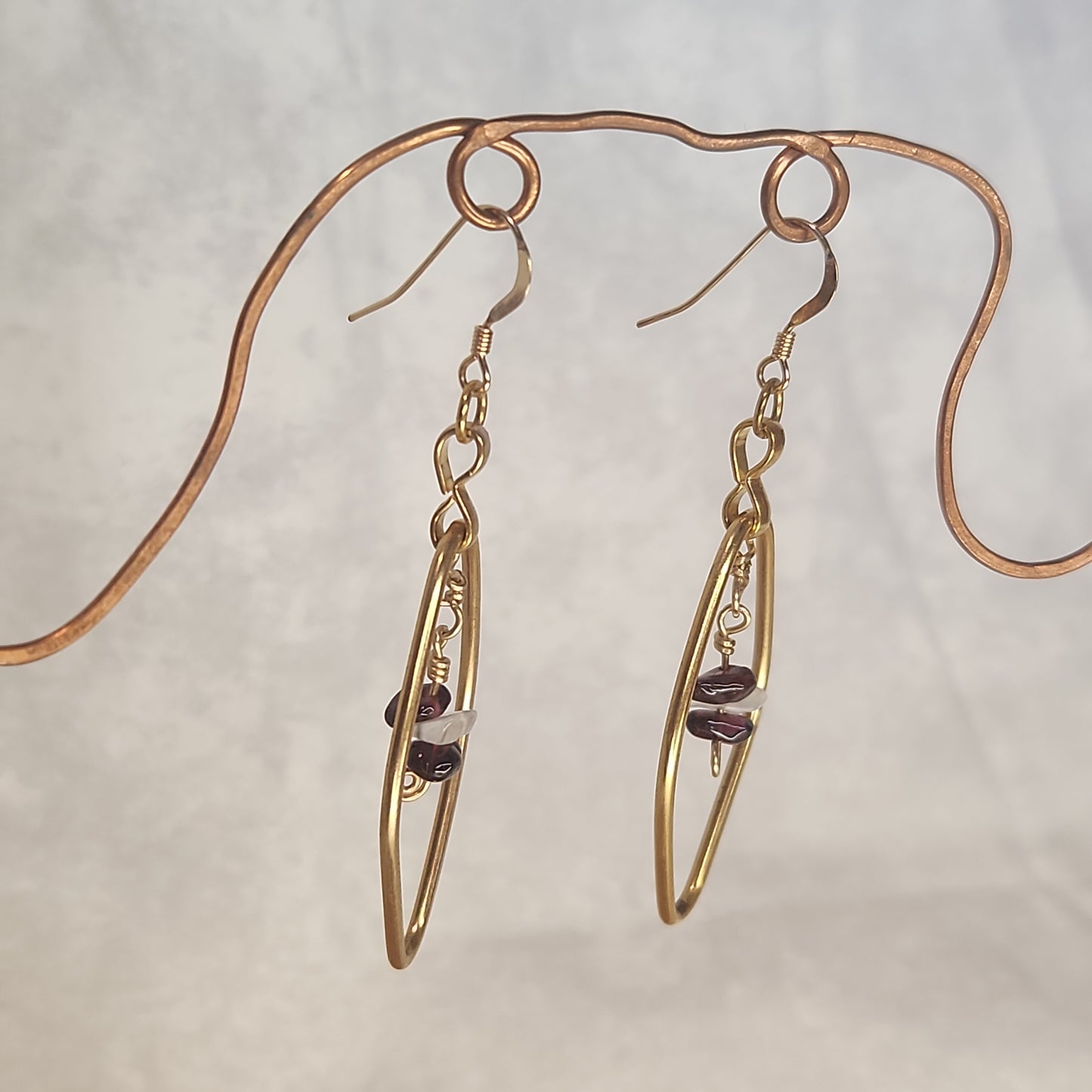 Beaded Red Garnet Moonstone Fancy Gold Diamond Drop Earrings