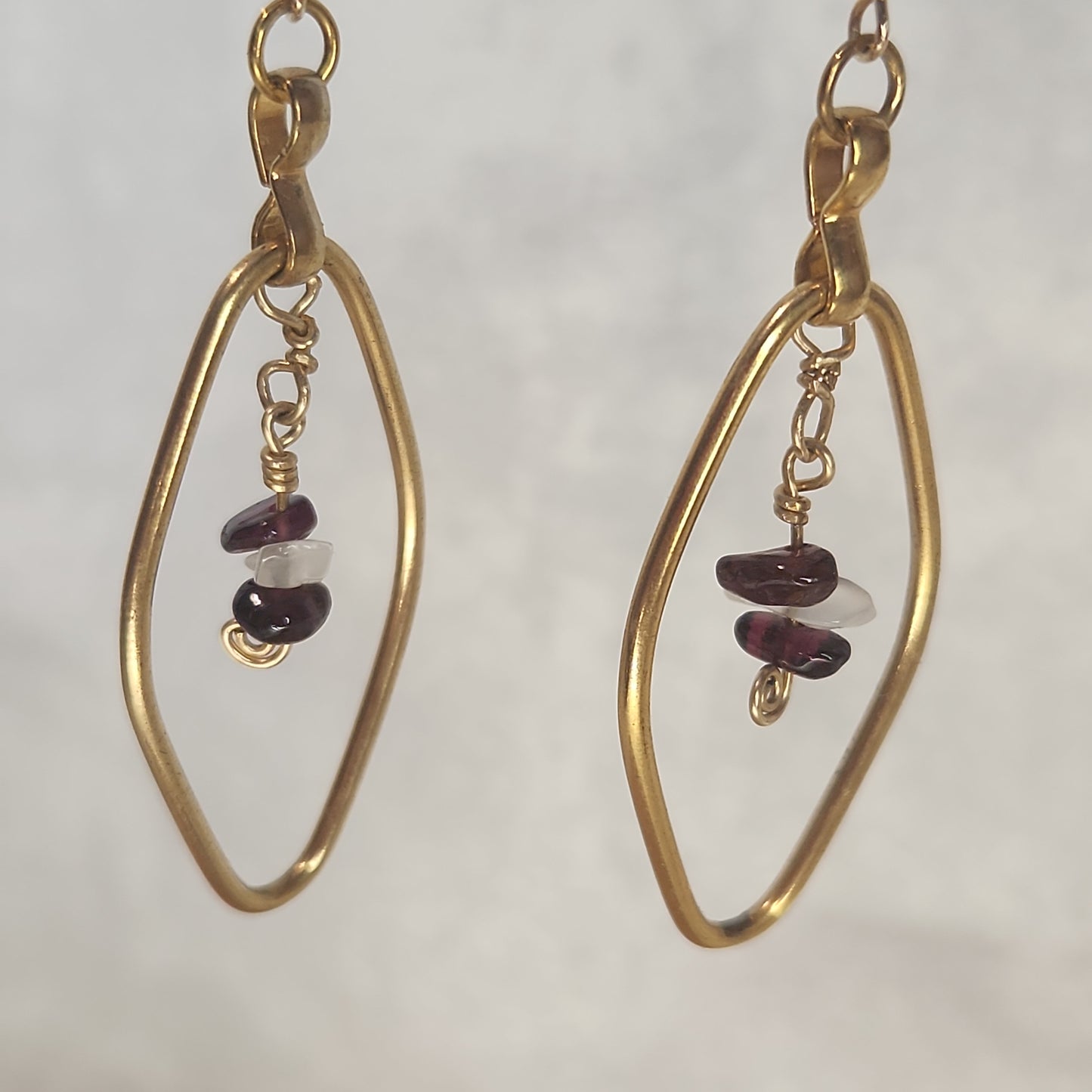 Beaded Red Garnet Moonstone Fancy Gold Diamond Drop Earrings