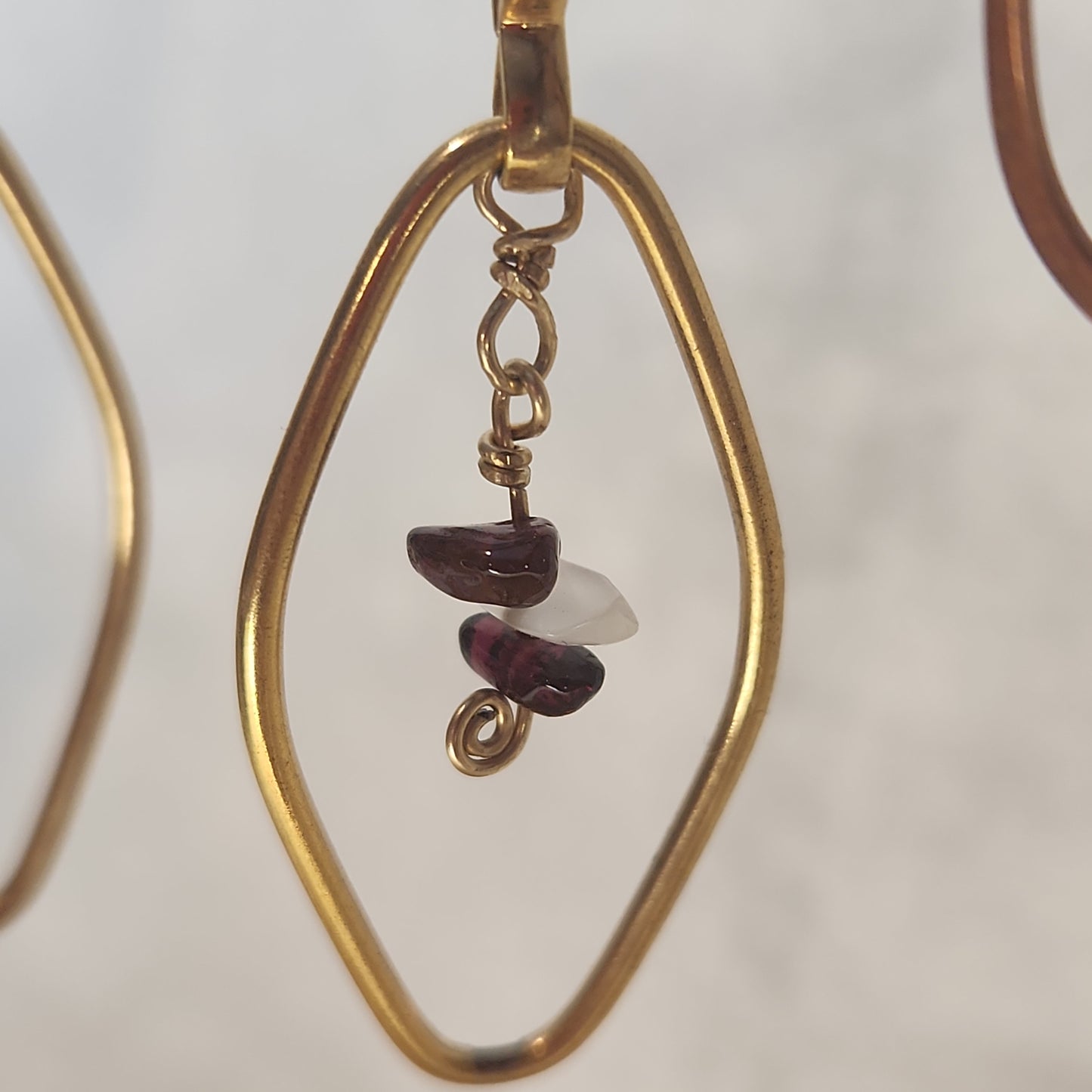 Beaded Red Garnet Moonstone Fancy Gold Diamond Drop Earrings