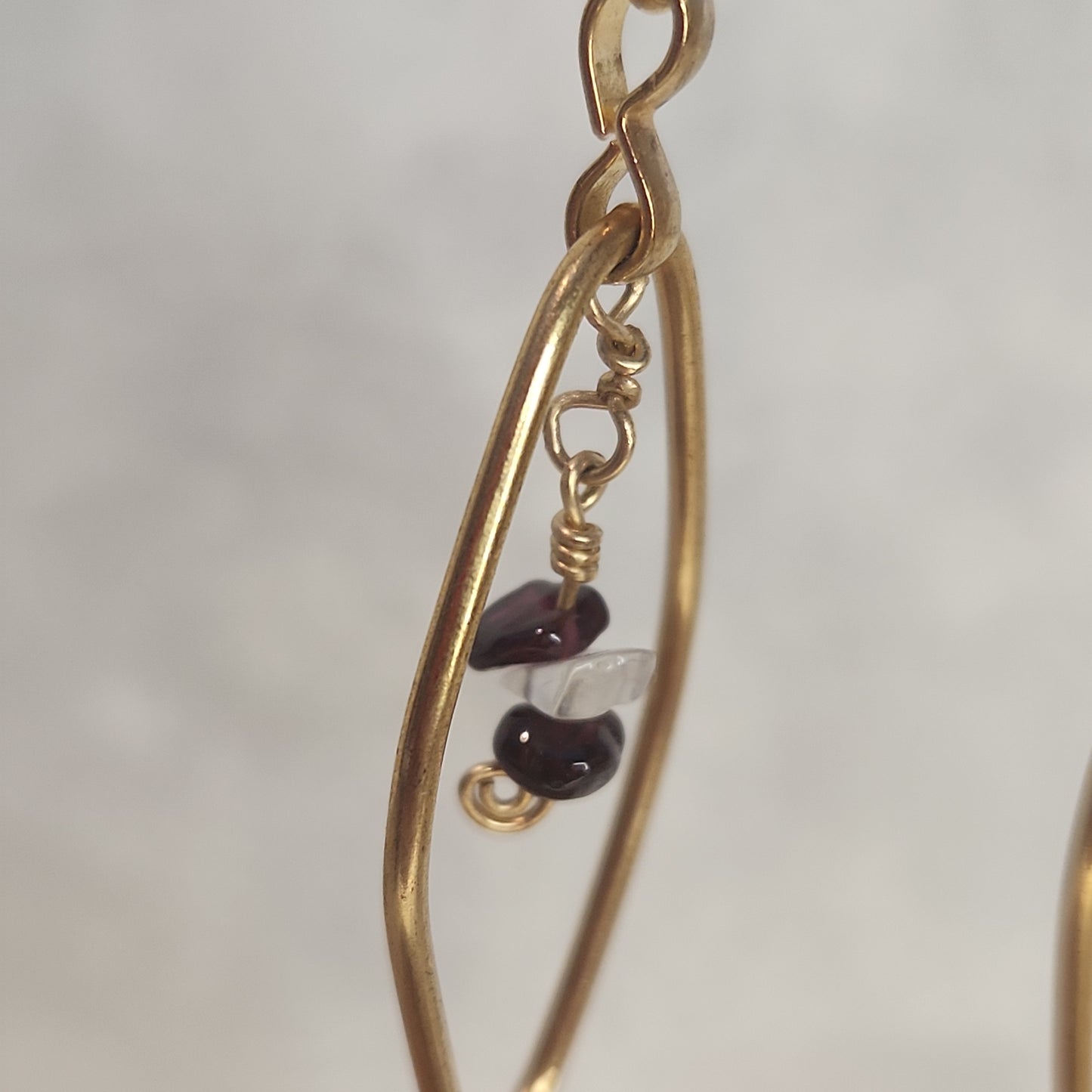 Beaded Red Garnet Moonstone Fancy Gold Diamond Drop Earrings