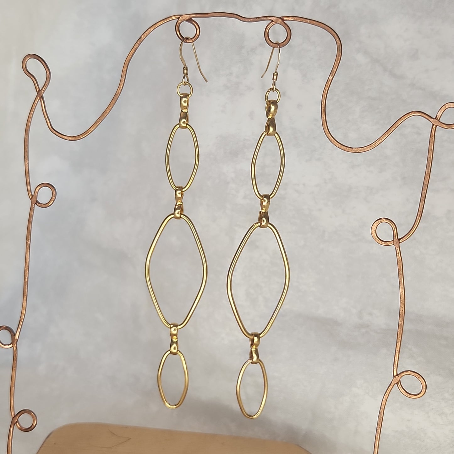 Fancy Gold Diamond Long Drop Earrings