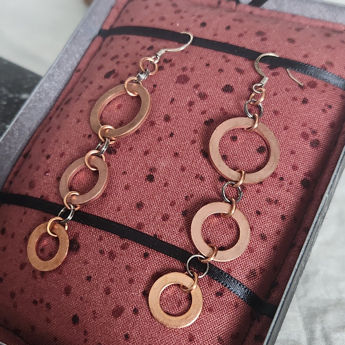 Copper/Antiquted Silver Rustic Washer Tear Drop Earrings