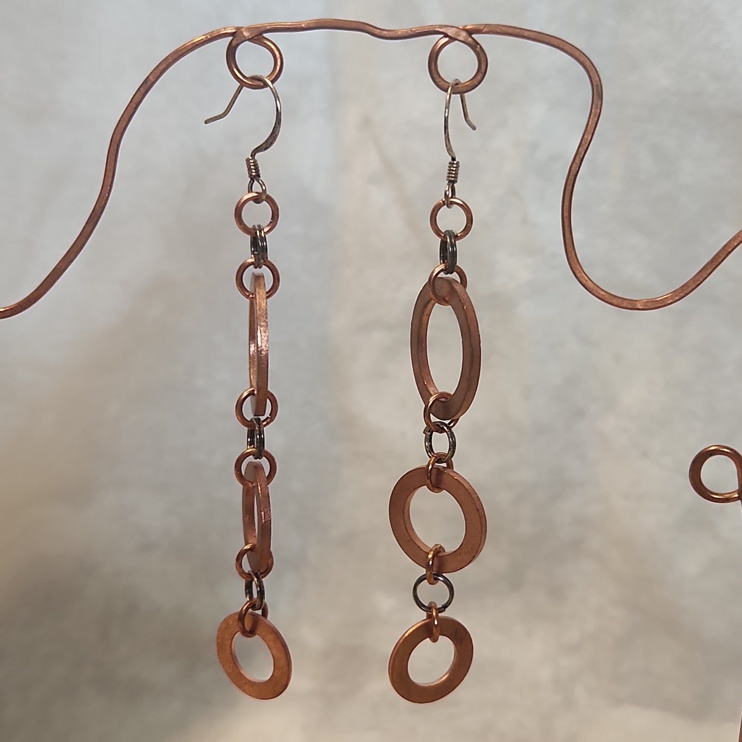 Copper/Antiquted Silver Rustic Washer Tear Drop Earrings