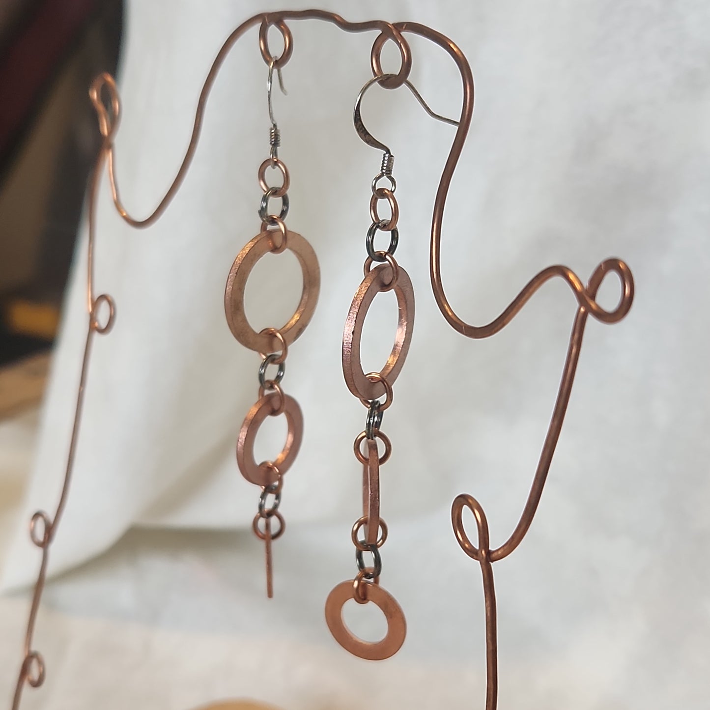 Copper/Antiquted Silver Rustic Washer Tear Drop Earrings