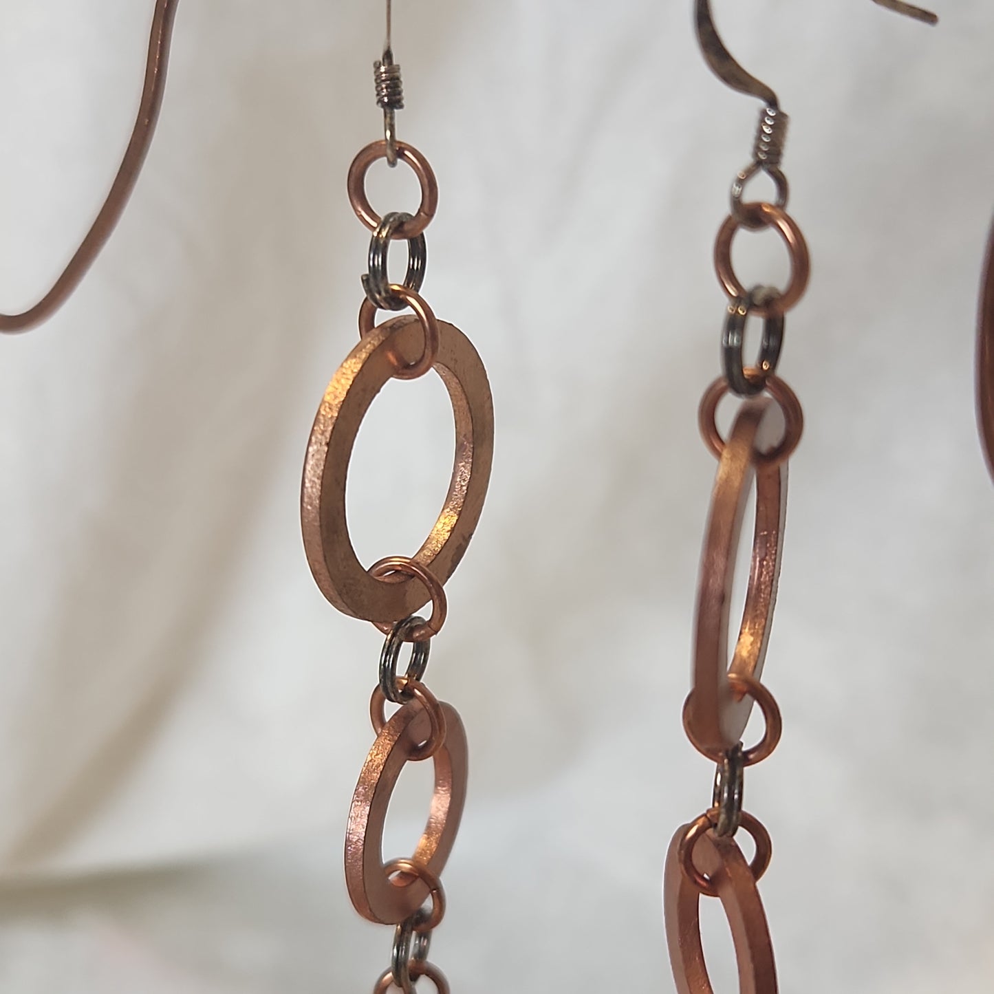 Copper/Antiquted Silver Rustic Washer Tear Drop Earrings