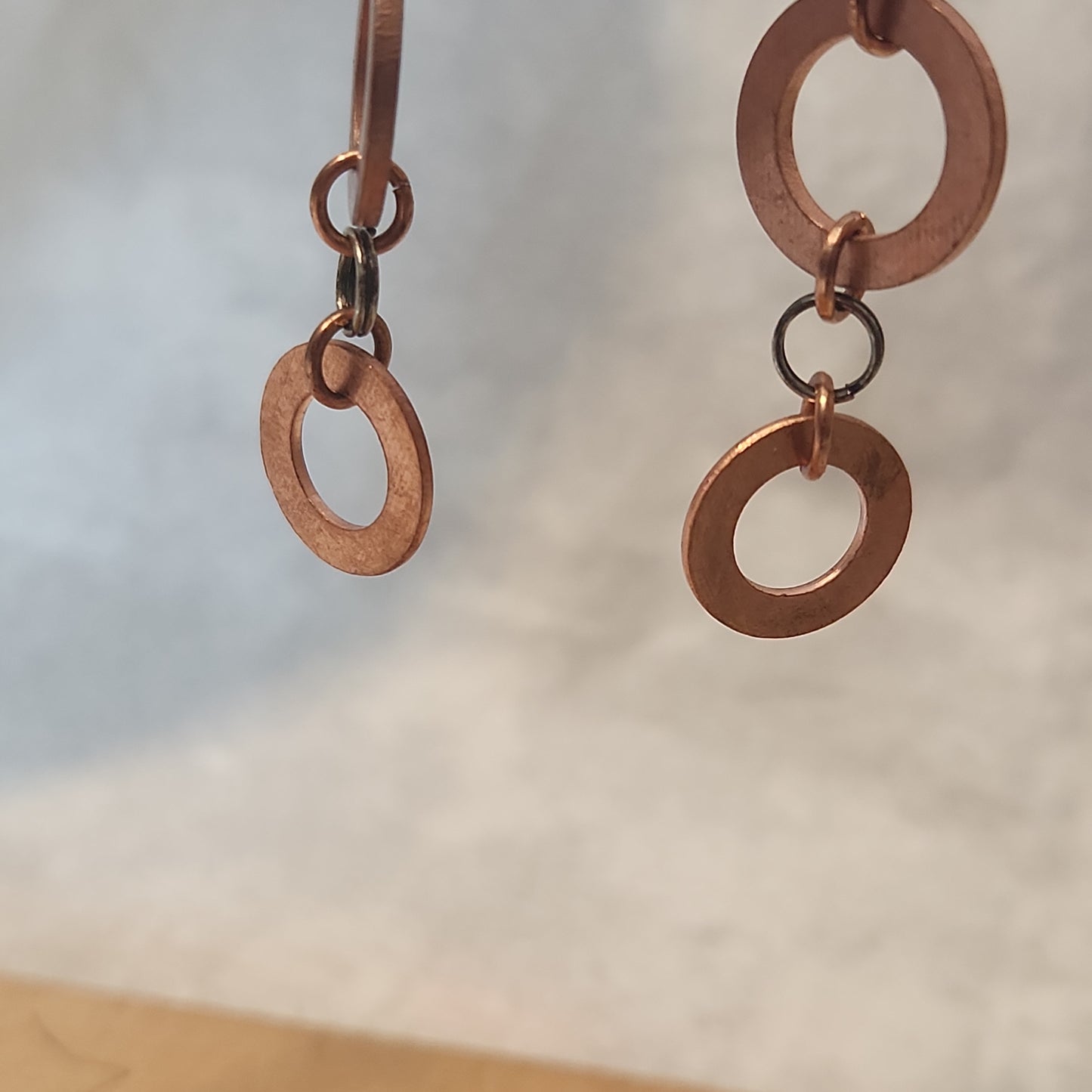 Copper/Antiquted Silver Rustic Washer Tear Drop Earrings