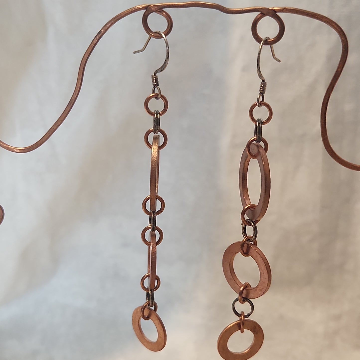 Copper/Antiquted Silver Rustic Washer Tear Drop Earrings