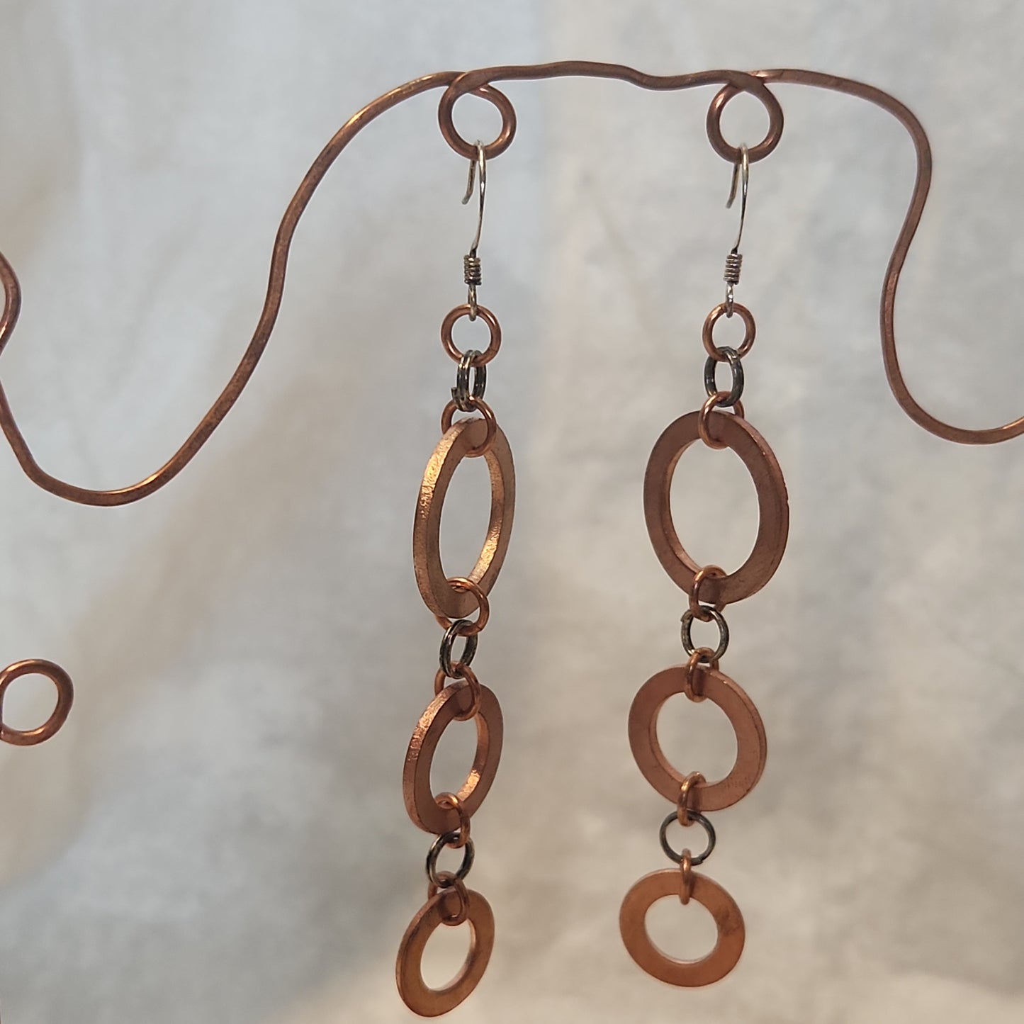 Copper/Antiquted Silver Rustic Washer Tear Drop Earrings