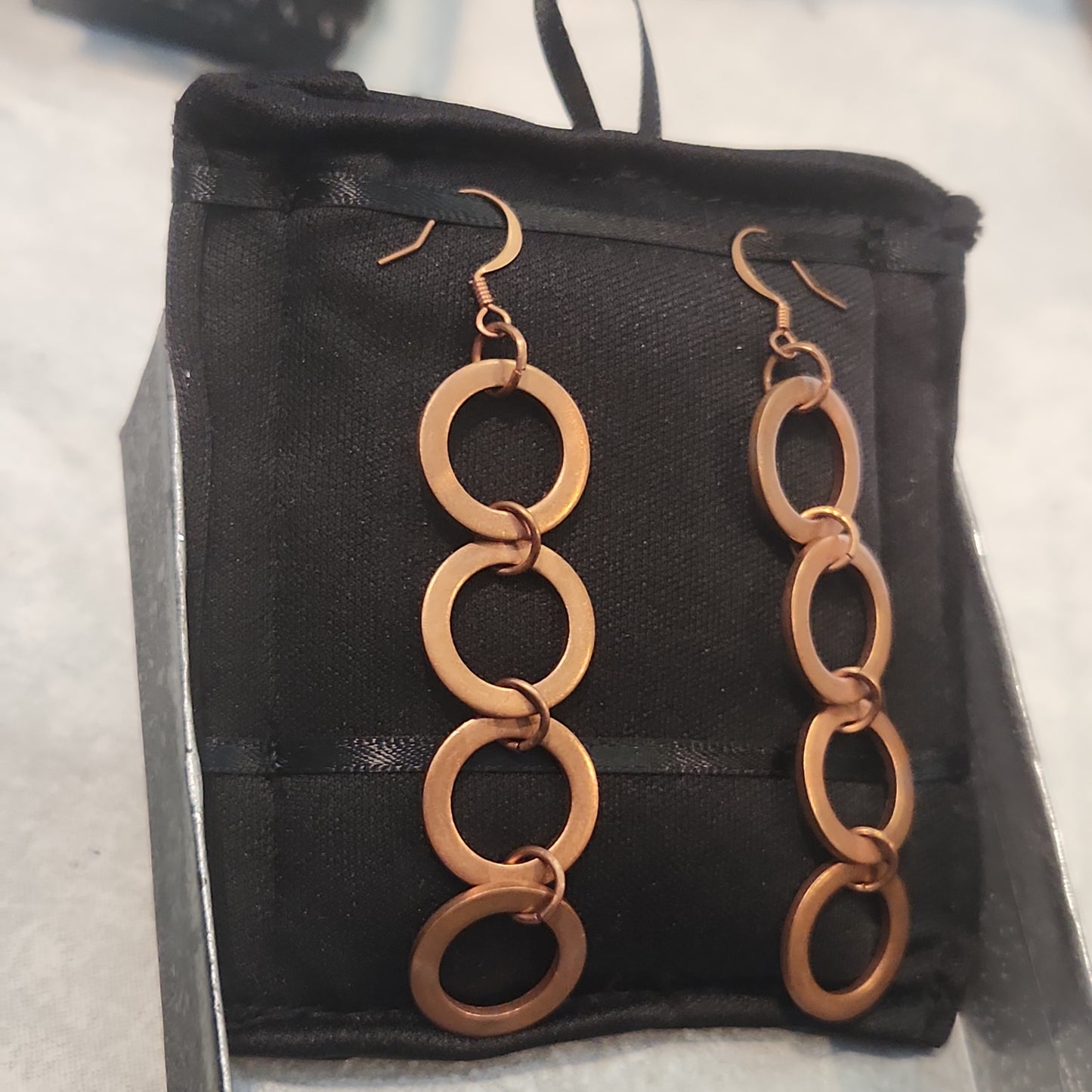 Copper Washer Rustic Long Drop Earrings