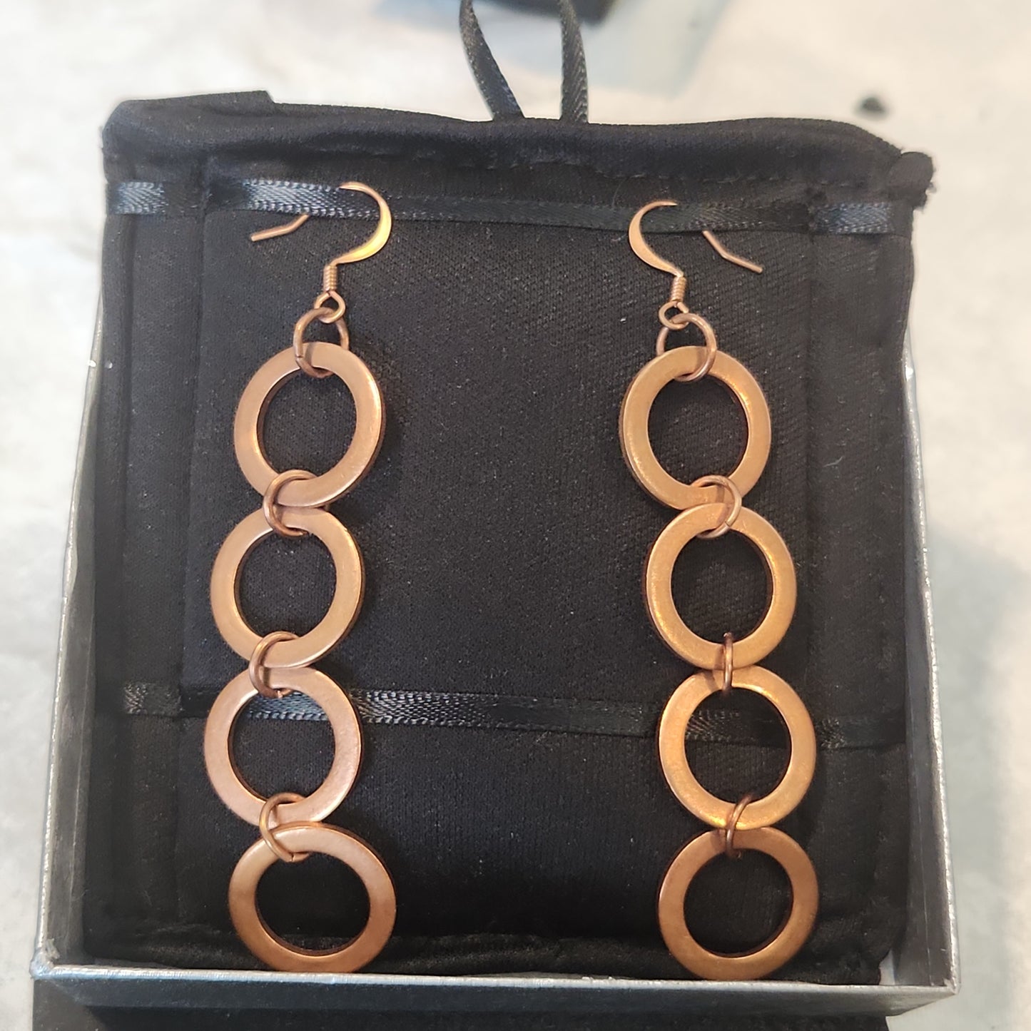 Copper Washer Rustic Long Drop Earrings