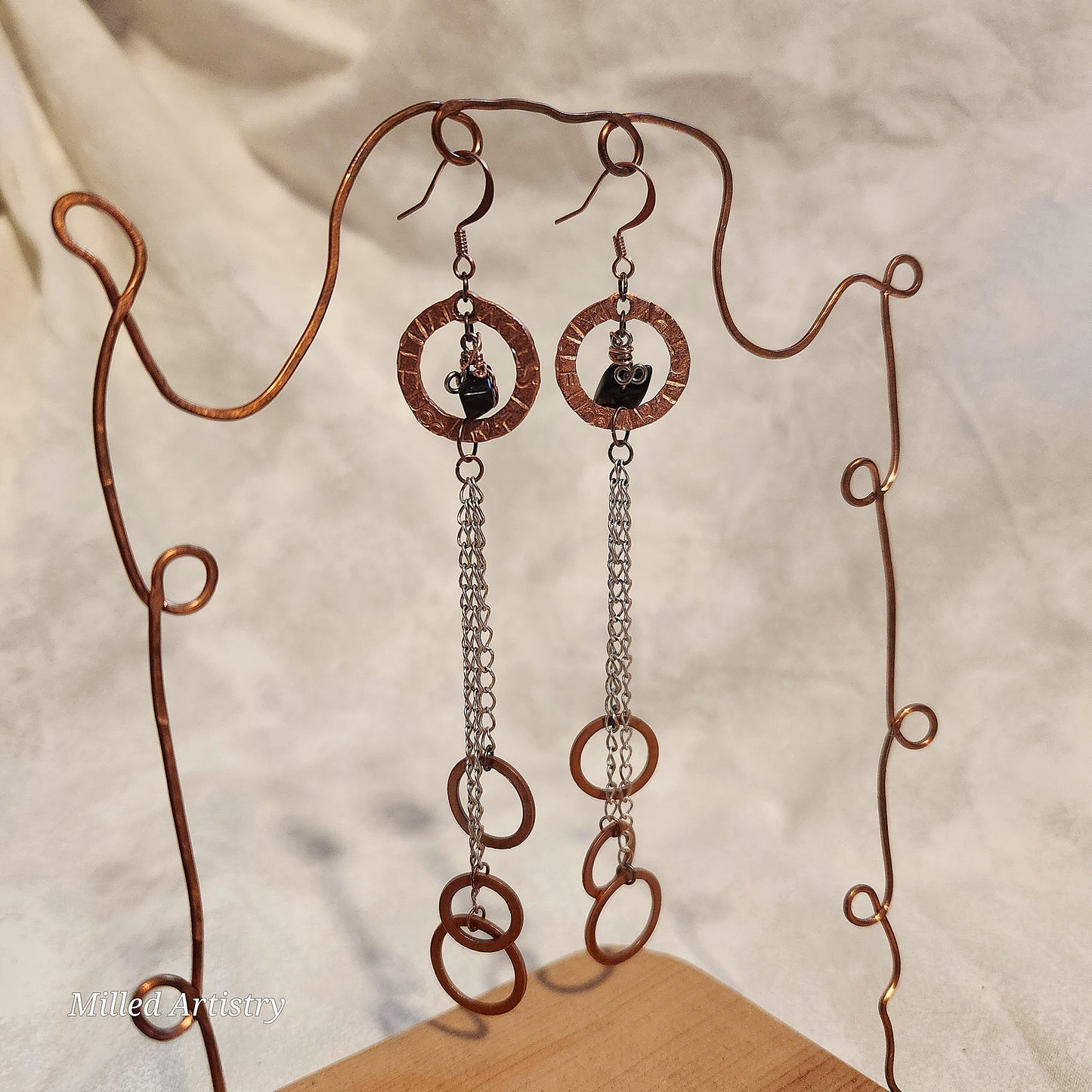 The Copper Silver Rogue Radiance, Get Your Sexy On Made to Order, Custom, Branded, Beaded Copper Washer and Silver Tassel Earrings