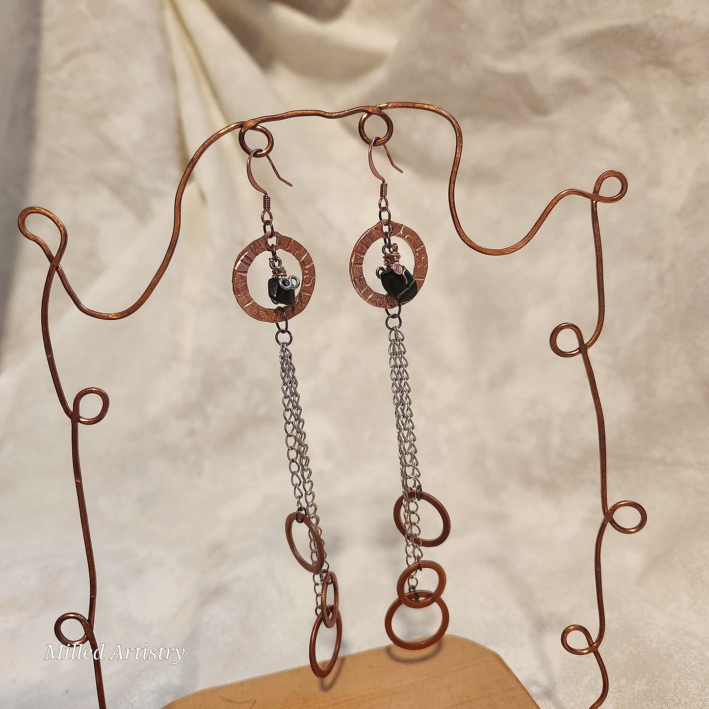 The Copper Silver Rogue Radiance, Get Your Sexy On Made to Order, Custom, Branded, Beaded Copper Washer and Silver Tassel Earrings