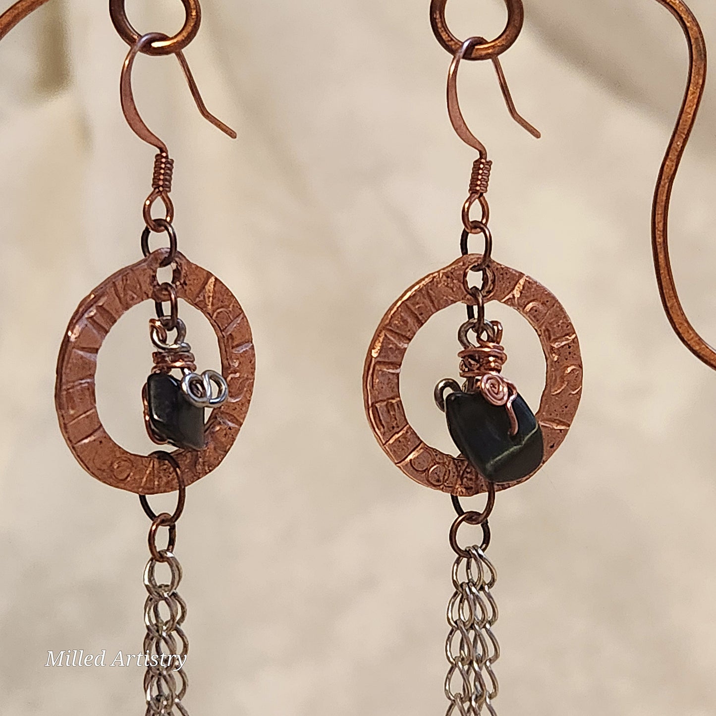 The Copper Silver Rogue Radiance, Get Your Sexy On Made to Order, Custom, Branded, Beaded Copper Washer and Silver Tassel Earrings