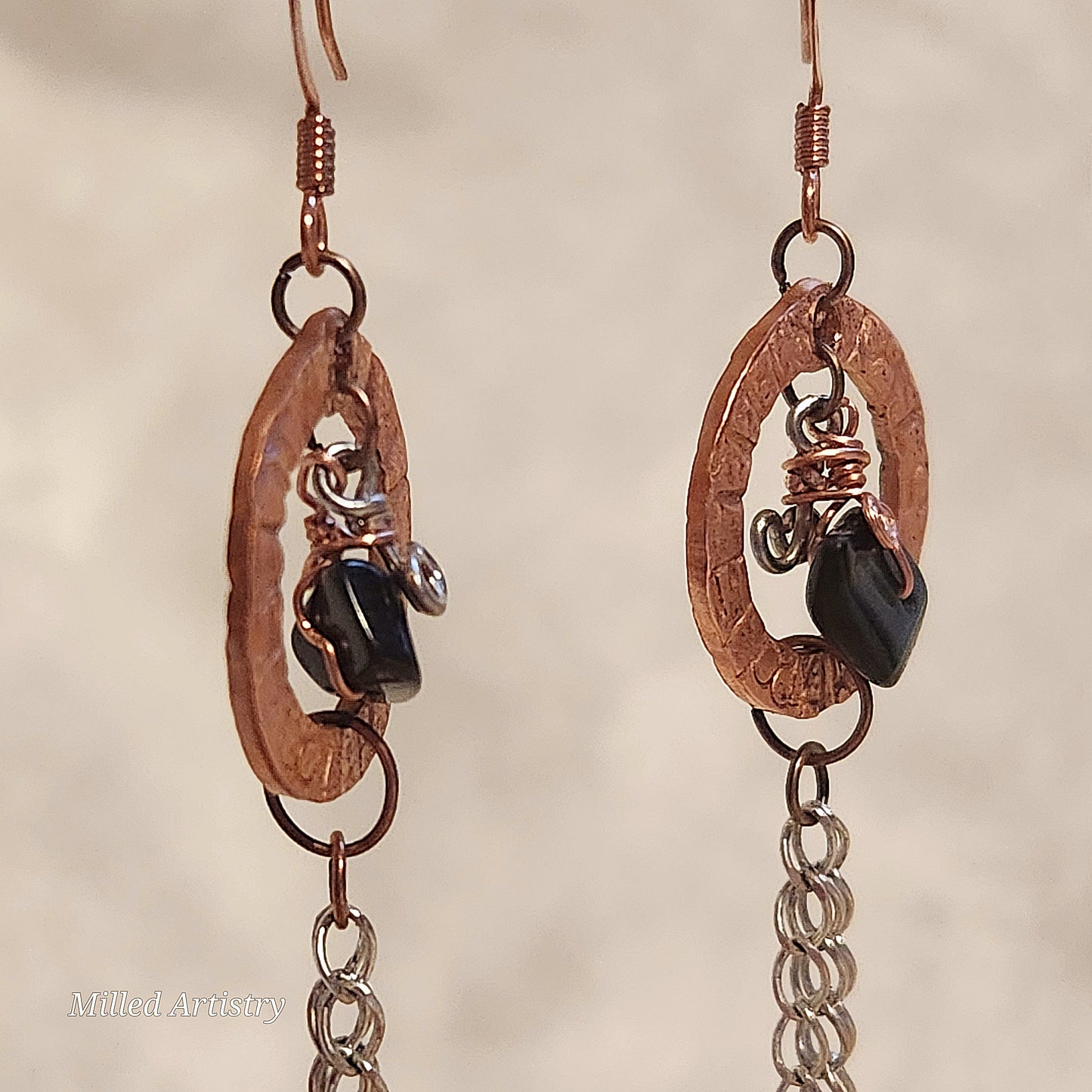 The Copper Silver Rogue Radiance, Get Your Sexy On Made to Order, Custom, Branded, Beaded Copper Washer and Silver Tassel Earrings