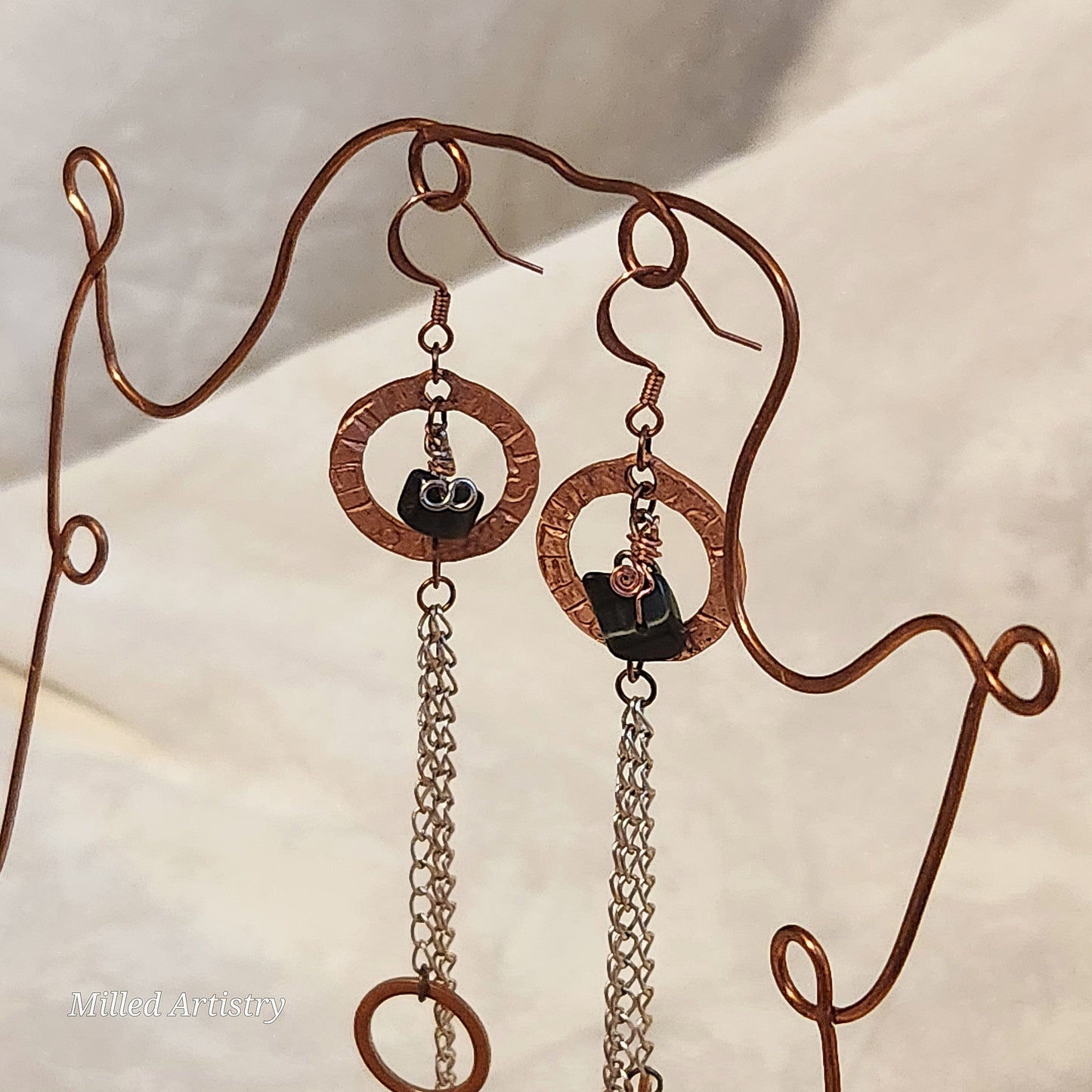 The Copper Silver Rogue Radiance, Get Your Sexy On Made to Order, Custom, Branded, Beaded Copper Washer and Silver Tassel Earrings