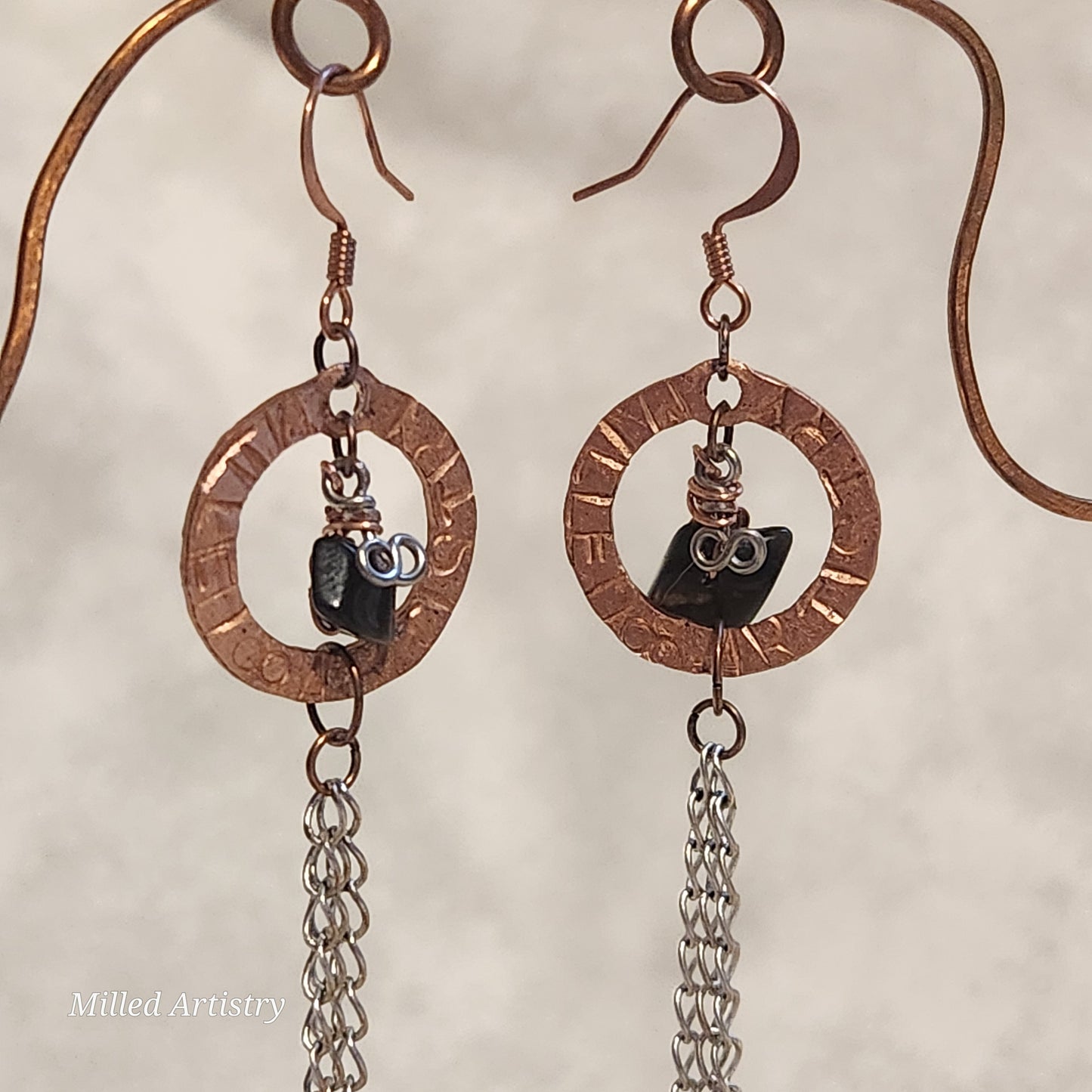 The Copper Silver Rogue Radiance, Get Your Sexy On Made to Order, Custom, Branded, Beaded Copper Washer and Silver Tassel Earrings