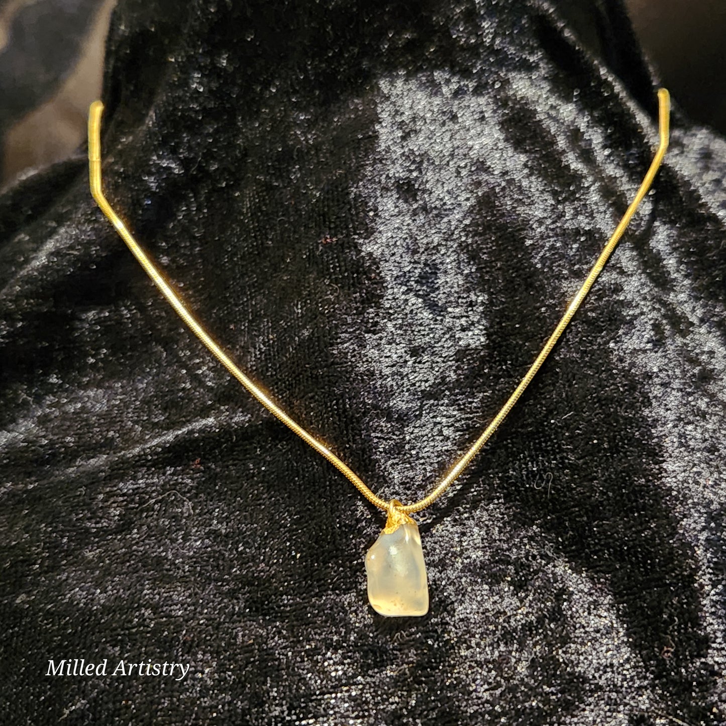 Chalcedony Agate Delicate Minimalist Gold Dipped Necklace