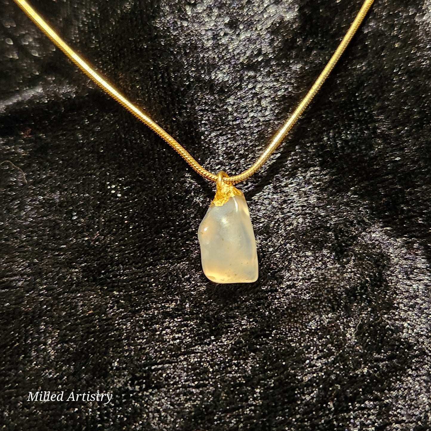 Chalcedony Agate Delicate Minimalist Gold Dipped Necklace