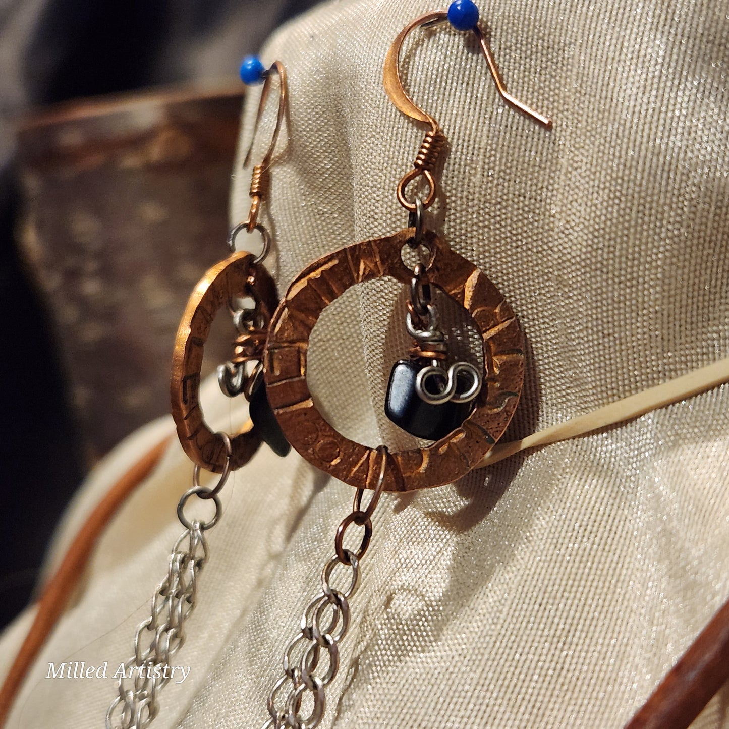 The Copper Silver Rogue Radiance, Get Your Sexy On Made to Order, Custom, Branded, Beaded Copper Washer and Silver Tassel Earrings