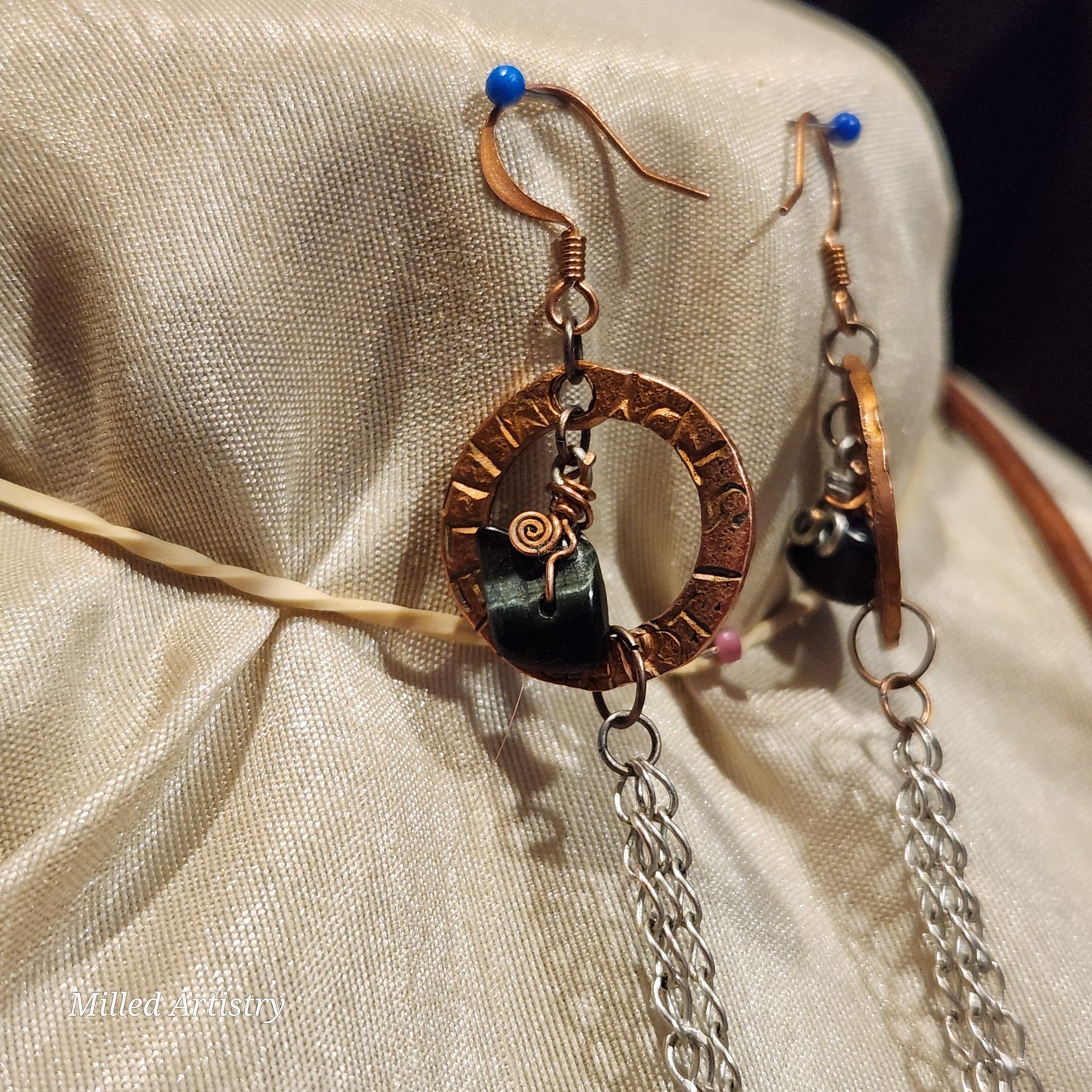 The Copper Silver Rogue Radiance, Get Your Sexy On Made to Order, Custom, Branded, Beaded Copper Washer and Silver Tassel Earrings