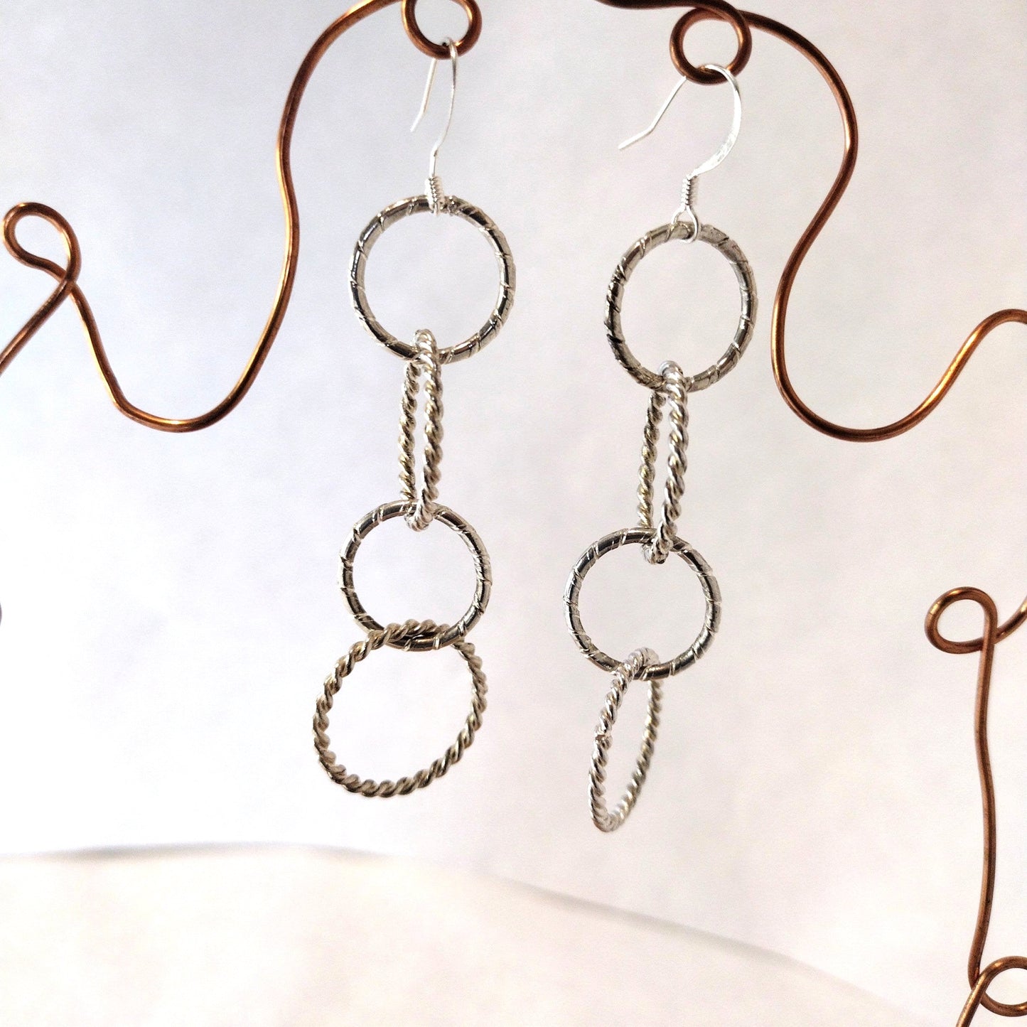 Chain Jewelry, Fancy Drop Silver Circle Chain Earrings (aka little sister's)