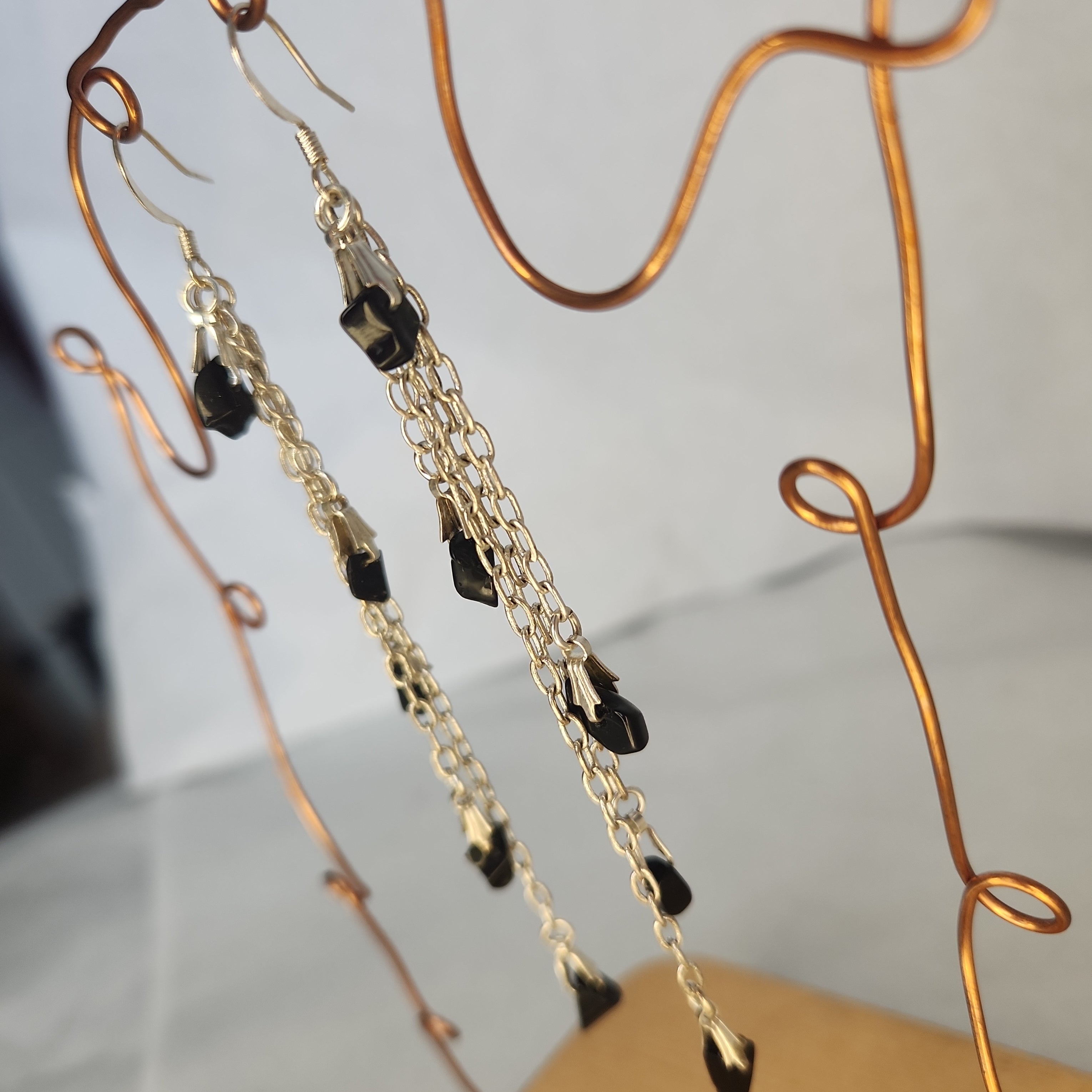 Black Spinel Gold Chain Earrings | La Isla Jewelry