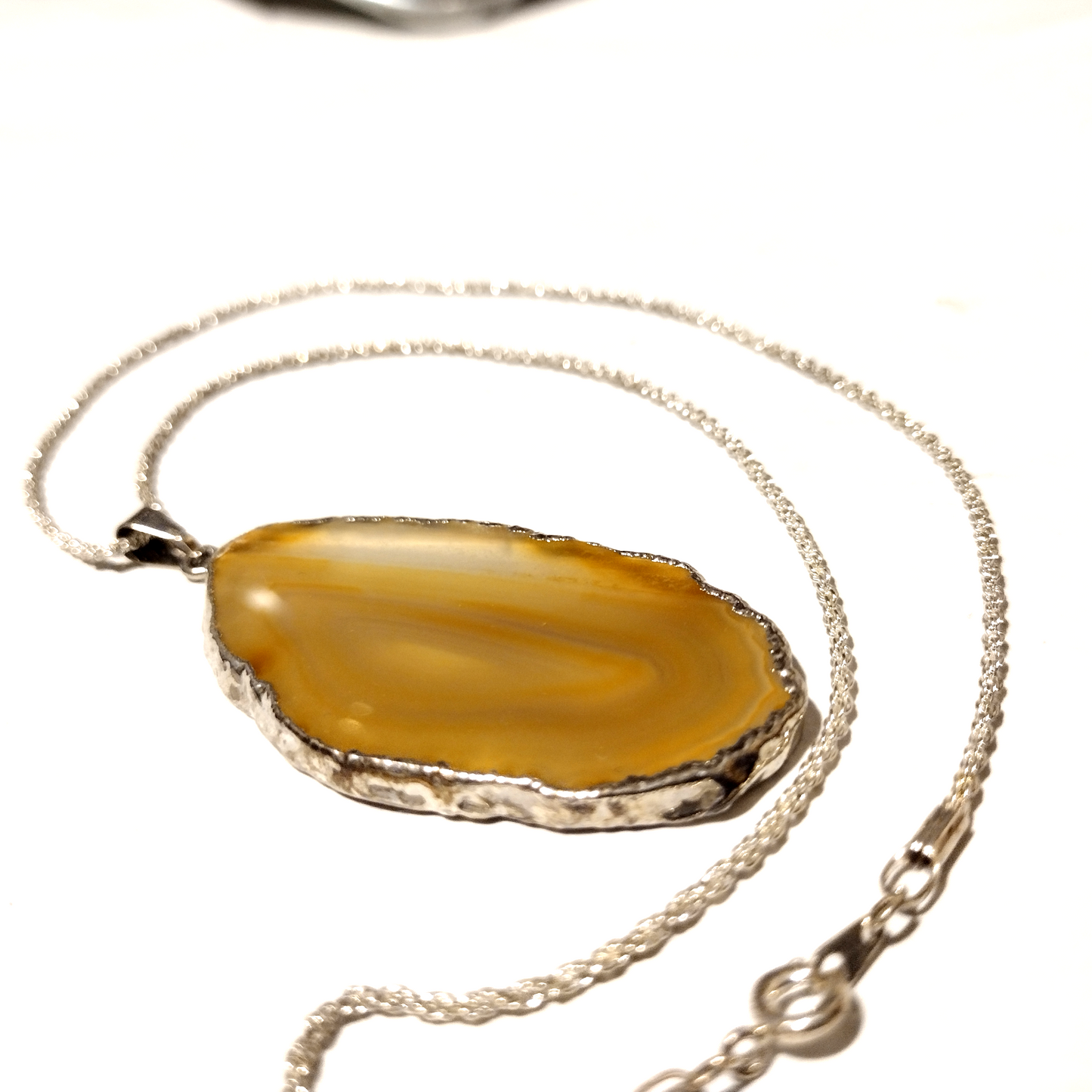 Agate Sliced Jewelry, Silver Dipped Natural Stone Pendent Necklace