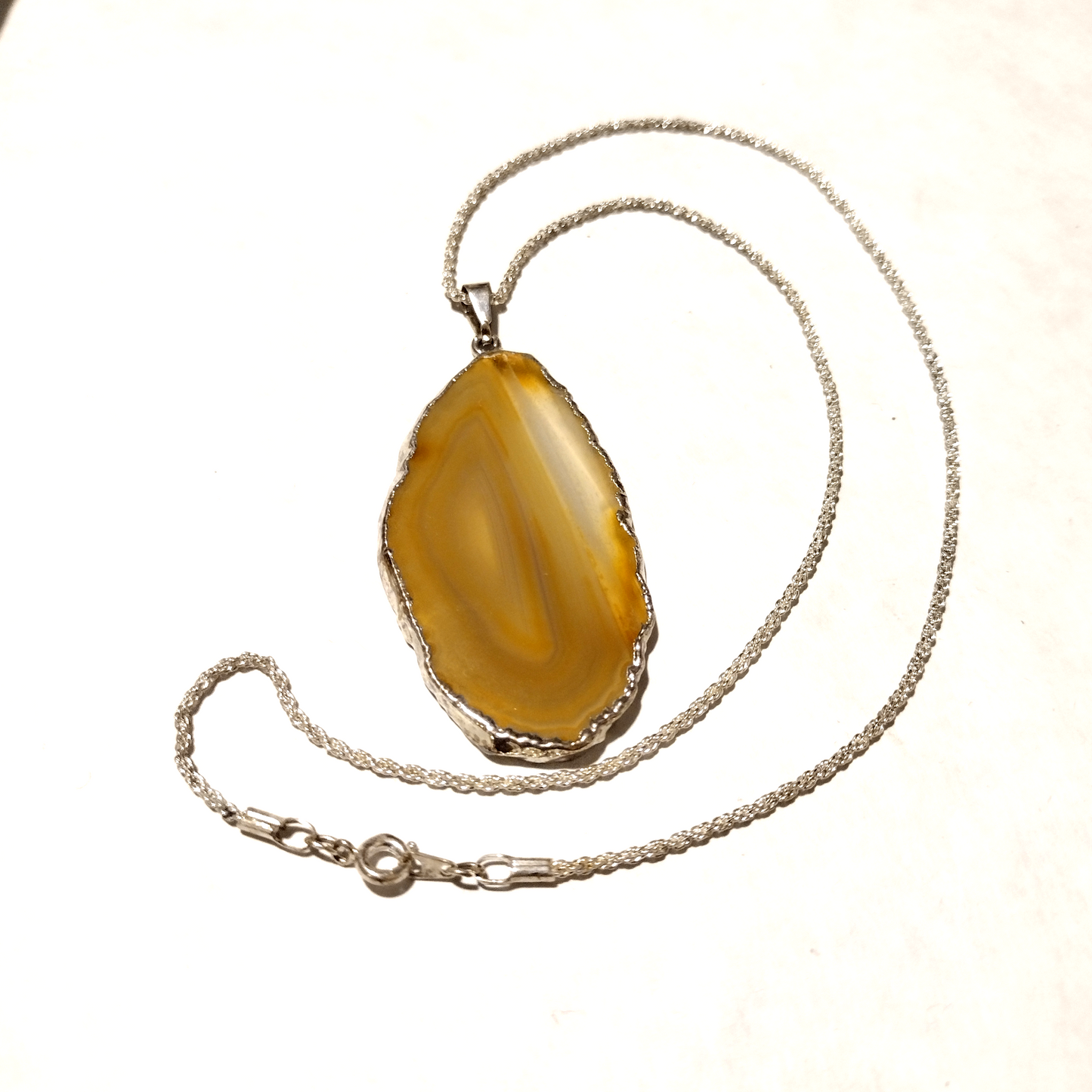 Agate Sliced Jewelry, Silver Dipped Natural Stone Pendent Necklace
