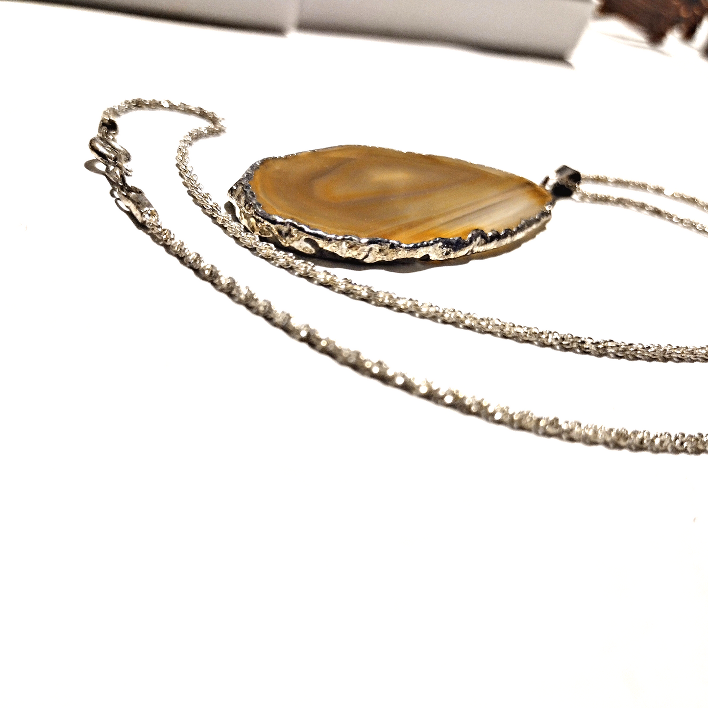 Agate Sliced Jewelry, Silver Dipped Natural Stone Pendent Necklace