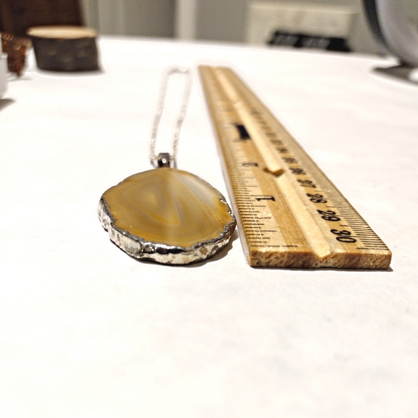 Agate Sliced Jewelry, Silver Dipped Natural Stone Pendent Necklace